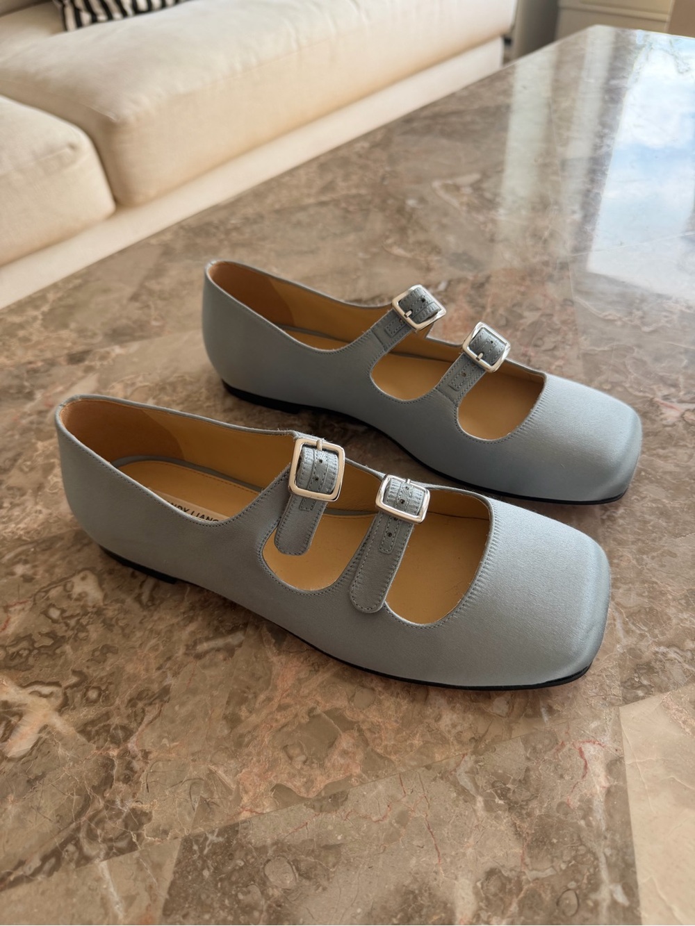 Sandy Liang blue Square-Toe Mary Jane Flats - Picture 2 of 4